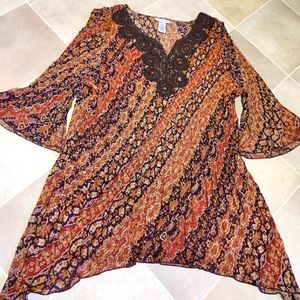 Boho Jeweled Tunic/Top w/ 3/4 Sleeves